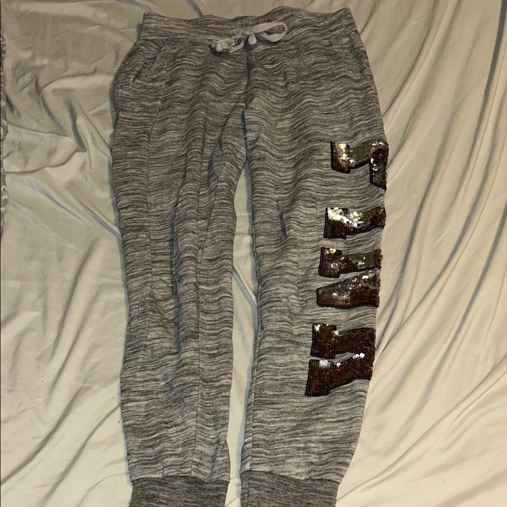 PINK Victoria's Secret Gray Joggers with Sequin Detail